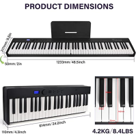 Skládací klávesnice Kmise Electric Keyboard 88 kláves s polohmotnými klávesami, Bluetooth MIDI, pedálem, držákem na noty, taškou